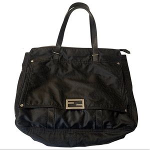 Fendi Black Zucca Print Nylon & Leather Flap Tote